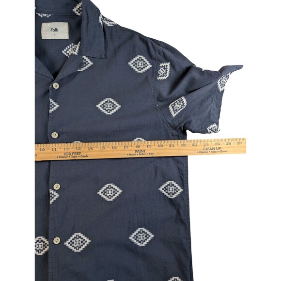 FOLK Clothing Ryder Cotton Embroidered Blue/White Short Sleeve Shirt Mens Medium - Picture 4 of 8
